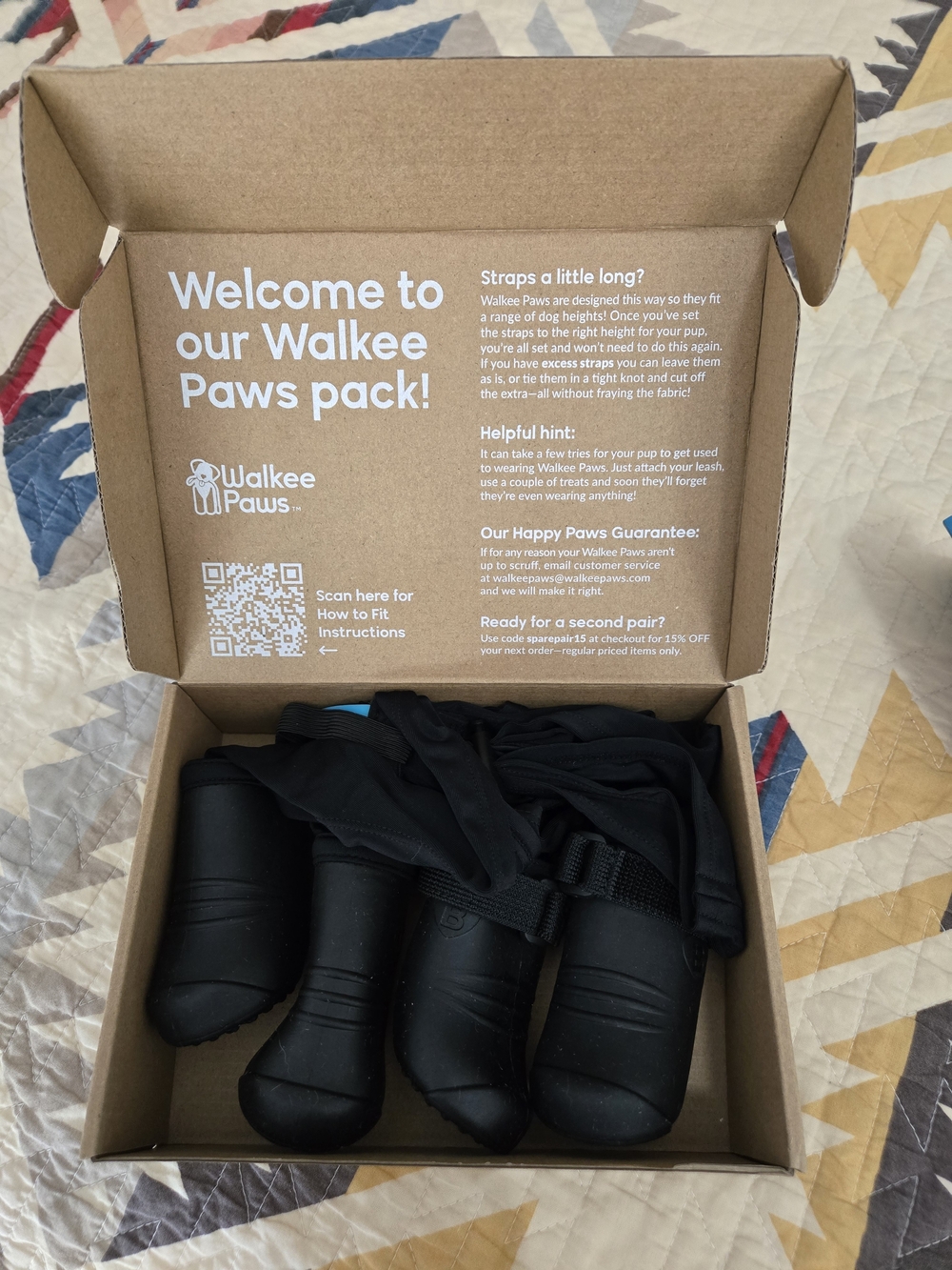 Walkee Paws Easy On Deluxe Black Protective Dog Boots Nwt New Size S /M